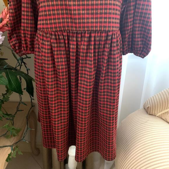 Hutch Square Neck Puff Sleeve Checker Plaid Mini Dress in Red Multi - Picture 5 of 8